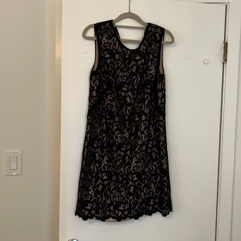 Black lace dress with nude slip